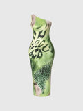 Asymmetric Leopard Print Stretch Knit Bodycon Midi Dress Delvore