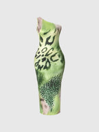 Asymmetric Leopard Print Stretch Knit Bodycon Midi Dress Delvore