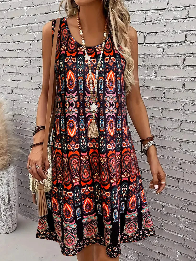 Vintage All-Over Print Sleeveless Sundress Delvore