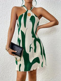 Halter Leaf Print Knee Dress Delvore