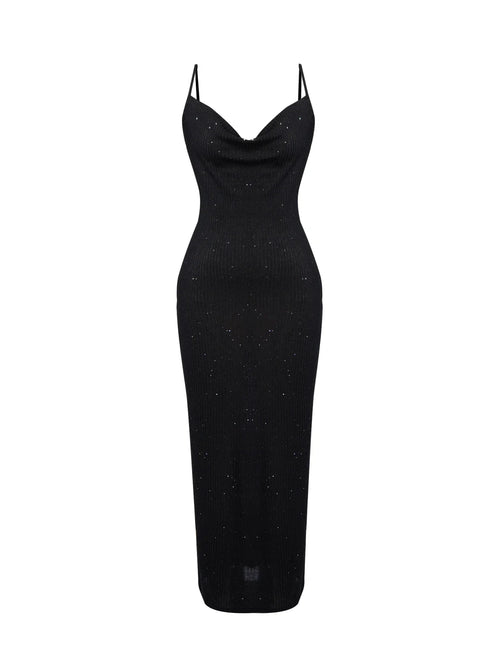 Black Sequin Bodycon Midi Dress Delvore