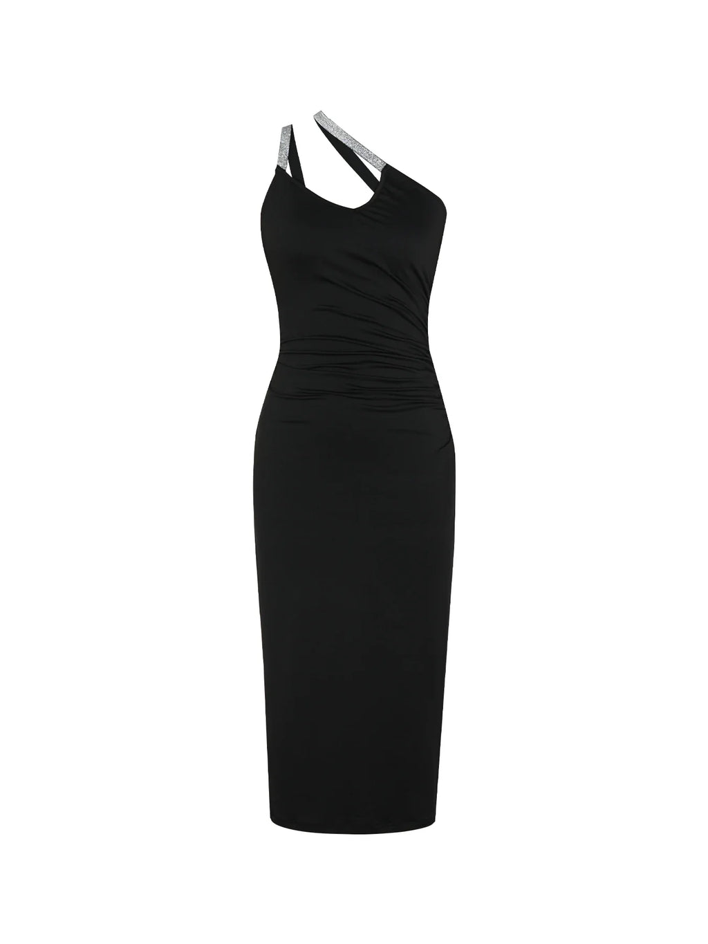 One-Shoulder Ruched Bodycon Midi Dress Delvore