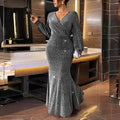 Silver Glitter Mermaid Maxi Gown Delvore