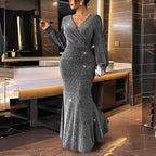 Silver Glitter Mermaid Maxi Gown Delvore