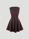 Structured Seam Bodice Flared Mini Dress Sleeveless Crew Neck Delvore