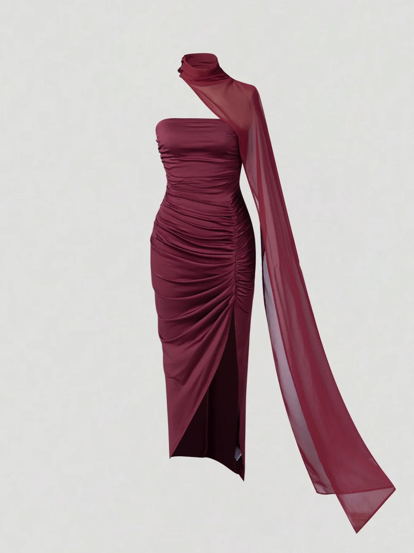 Burgundy Asymmetrical Halter Maxi Dress Delvore