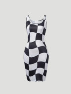 Sleeveless Checkerboard Bodycon Midi Dress Delvore
