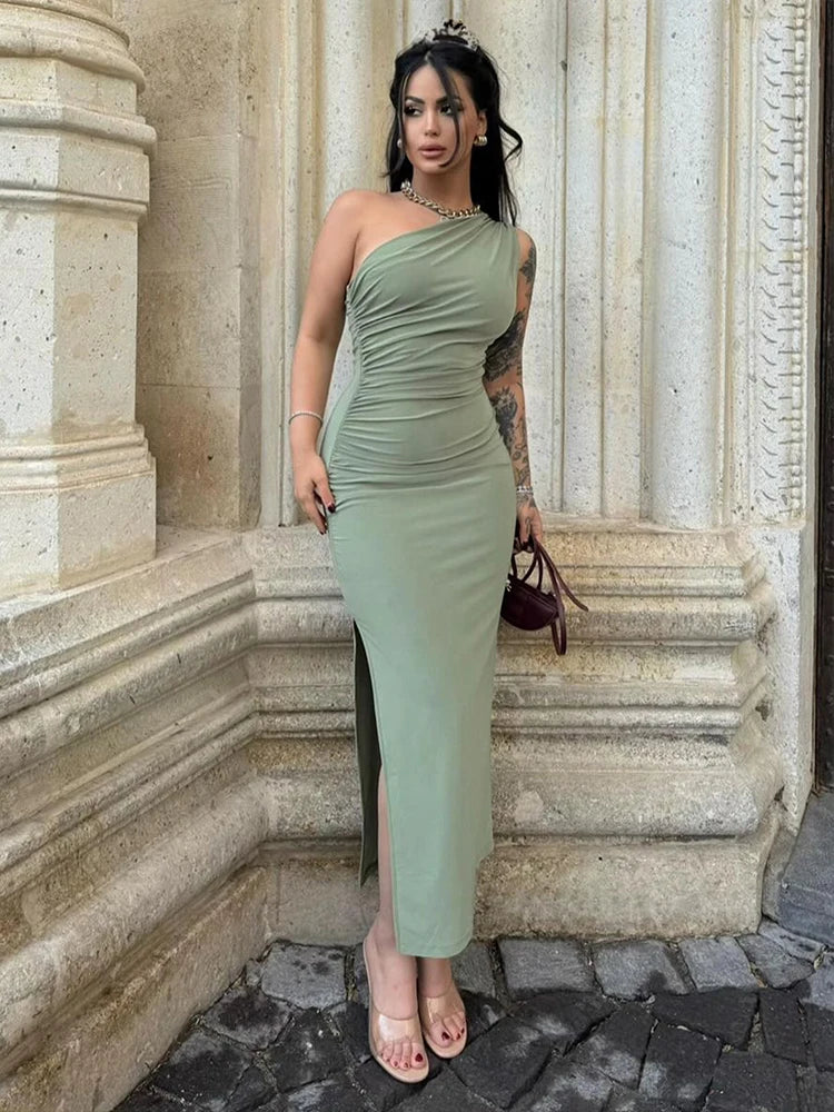 One-Shoulder Ruched Maxi Dress Delvore