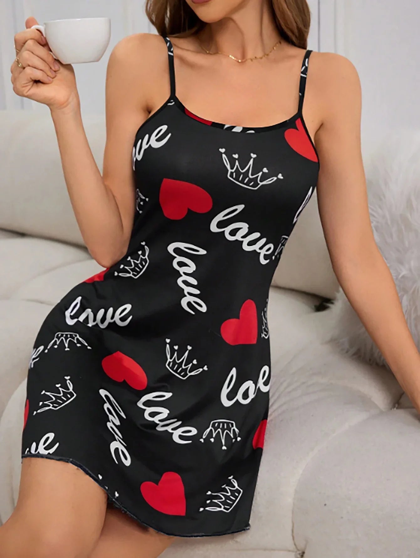 Heart Print Mini Night Dress Delvore