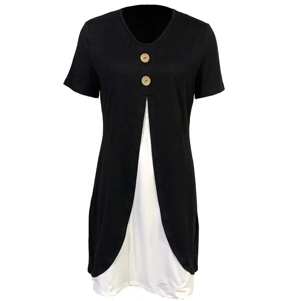 Patchwork V-Neck Mini Shift Dress Delvore