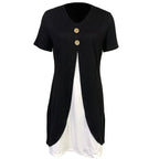 Patchwork V-Neck Mini Shift Dress Delvore