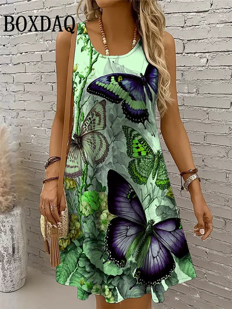 Butterfly Floral Print Sleeveless Sundress Delvore