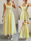 Yellow Smocked Square Neck Midi Dress Delvore