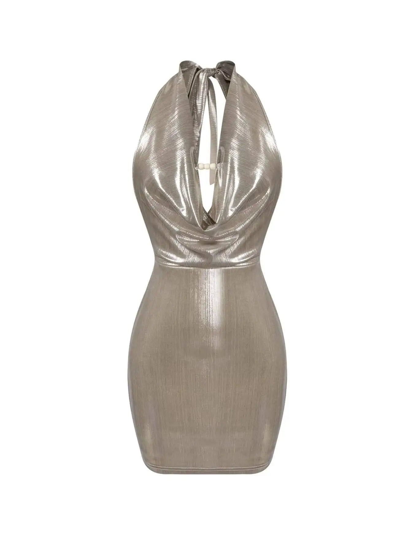 Gold Halter Bodycon Mini Dress Delvore