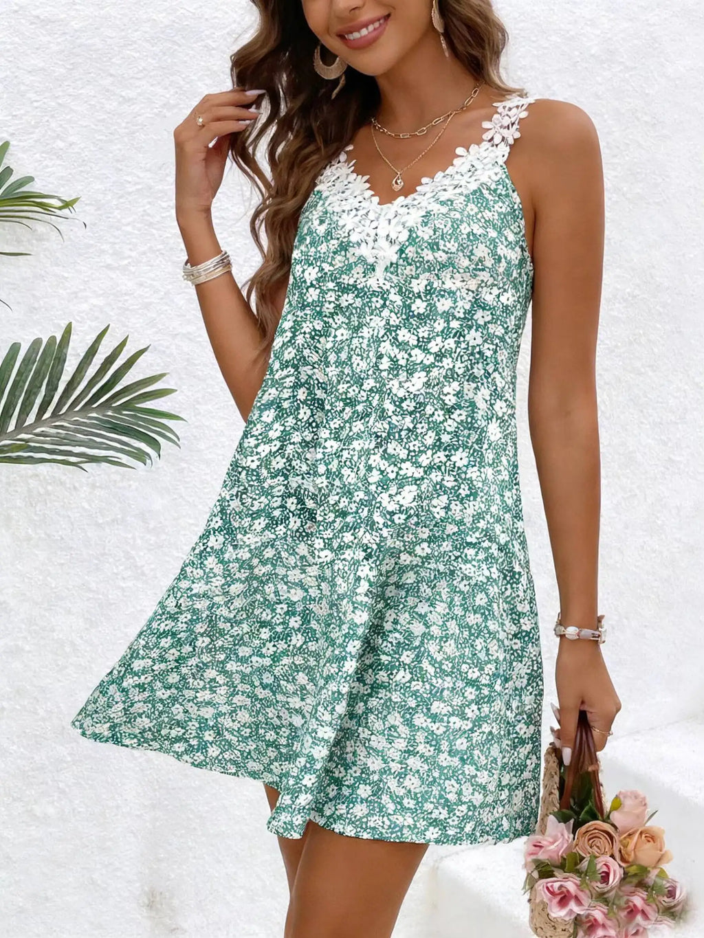 Floral Lace Trim A-Line Mini Dress Delvore