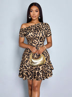 Leopard Print Off-Shoulder Mini Dress Delvore