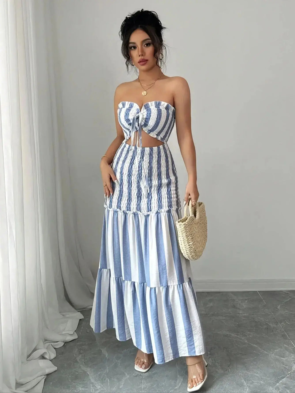 Striped Strapless Maxi Dress Delvore