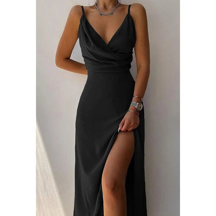V-Neck Wrap Midi Dress With Slit Delvore