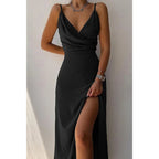 V-Neck Wrap Midi Dress With Slit Delvore