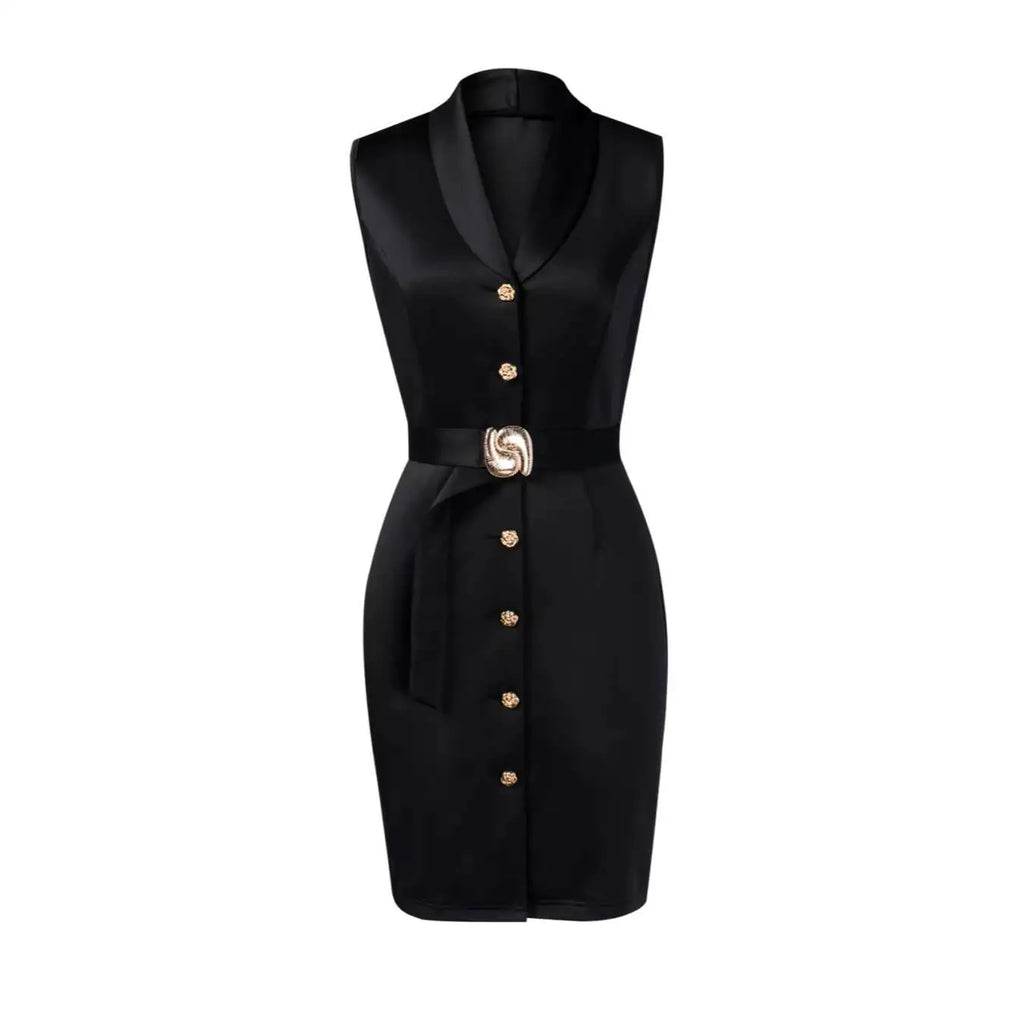 Black Sleeveless Blazer Collar Midi Dress Delvore