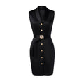Black Sleeveless Blazer Collar Midi Dress Delvore