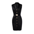 Black Sleeveless Blazer Collar Midi Dress Delvore