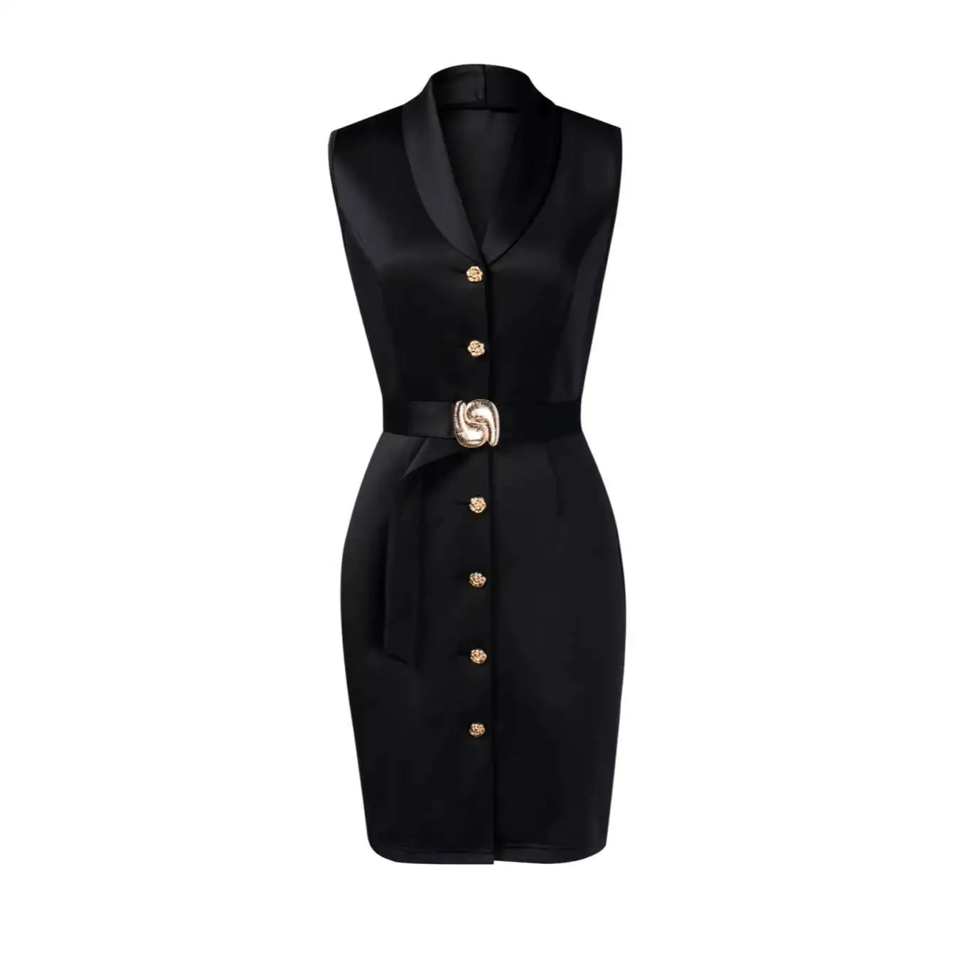 Black Sleeveless Blazer Collar Midi Dress Delvore