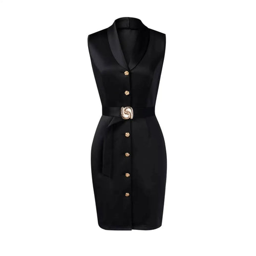 Black Sleeveless Blazer Collar Midi Dress Delvore