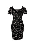 Square Neck Geometric Print Bodycon Mini Delvore