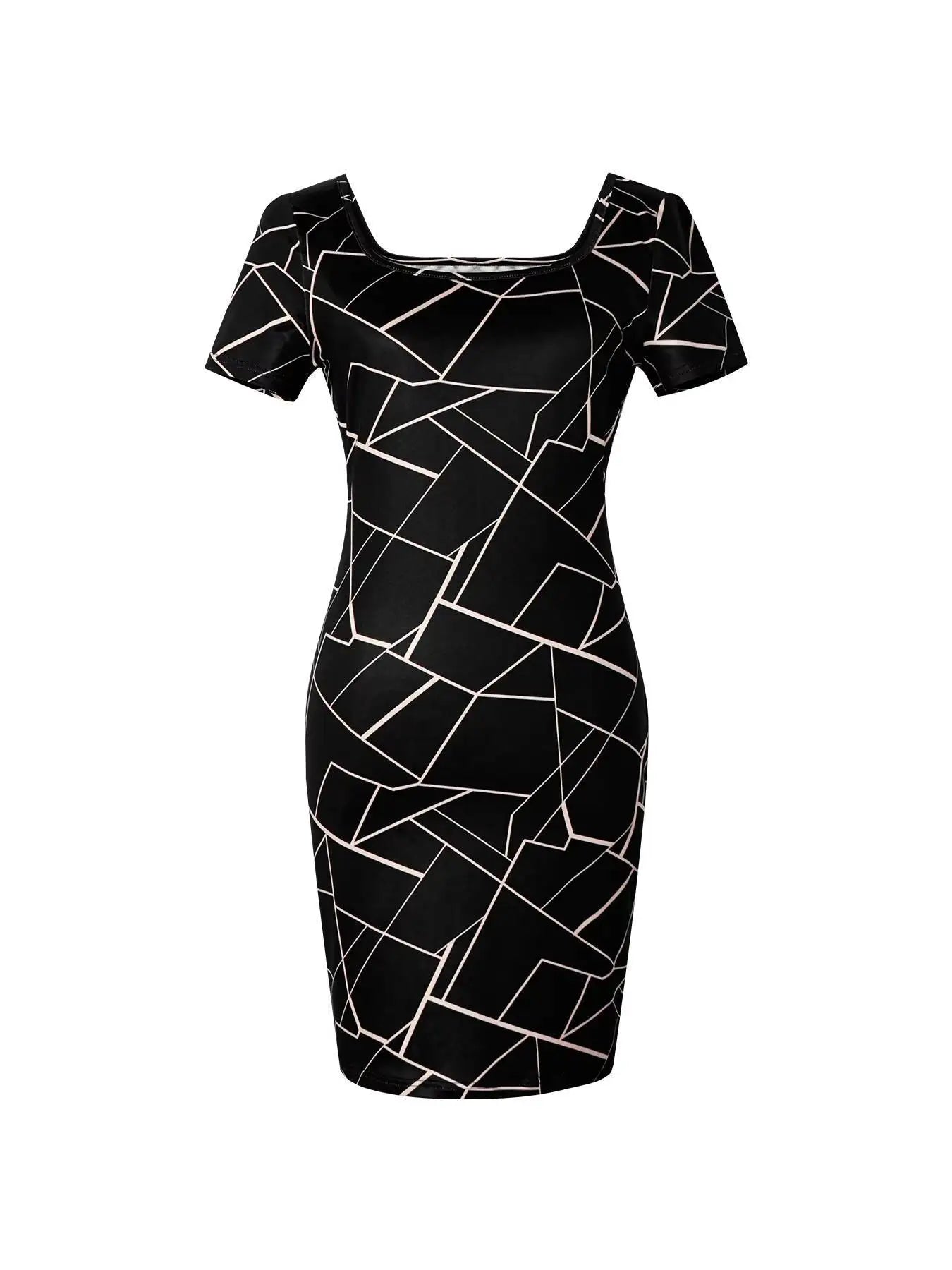 Square Neck Geometric Print Bodycon Mini Delvore