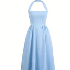 Halter Neck Gathered Waist Maxi Dress Delvore