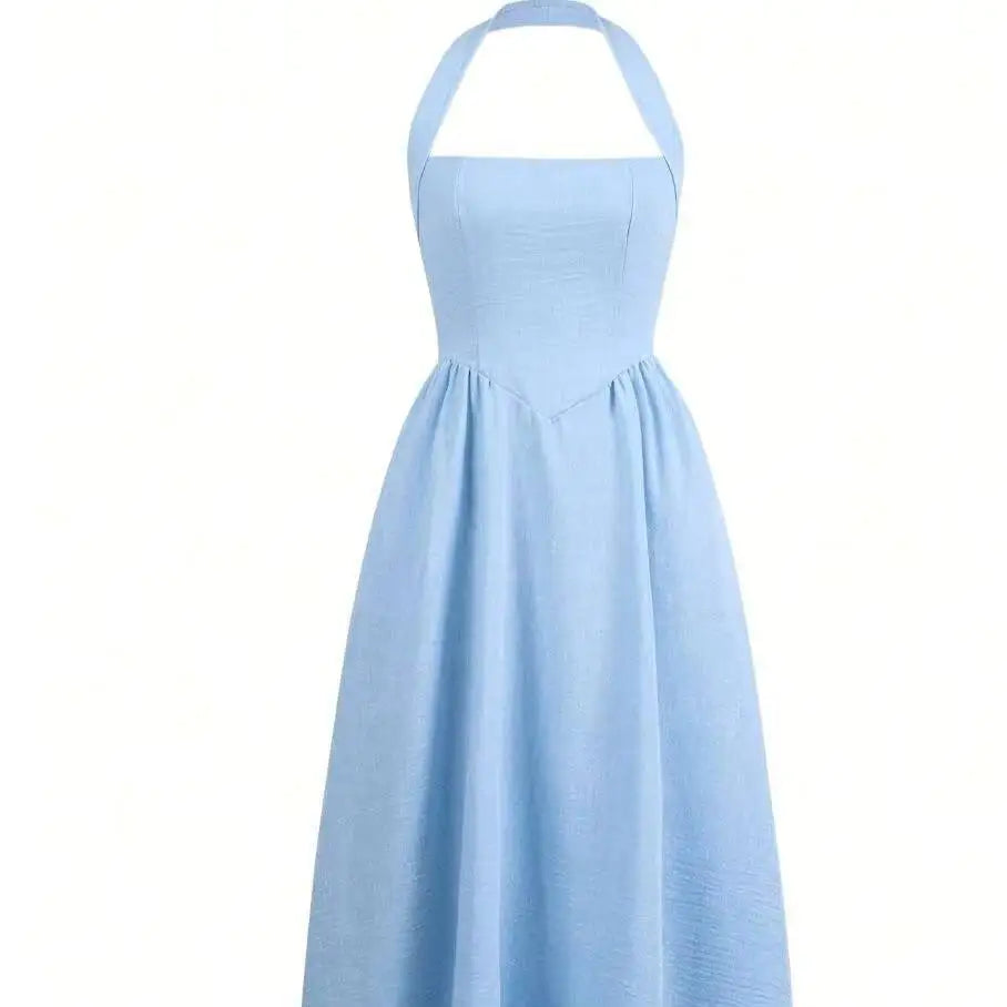 Halter Neck Gathered Waist Maxi Dress Delvore