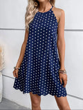 Navy Polka Dot Halter Mini Dress Delvore