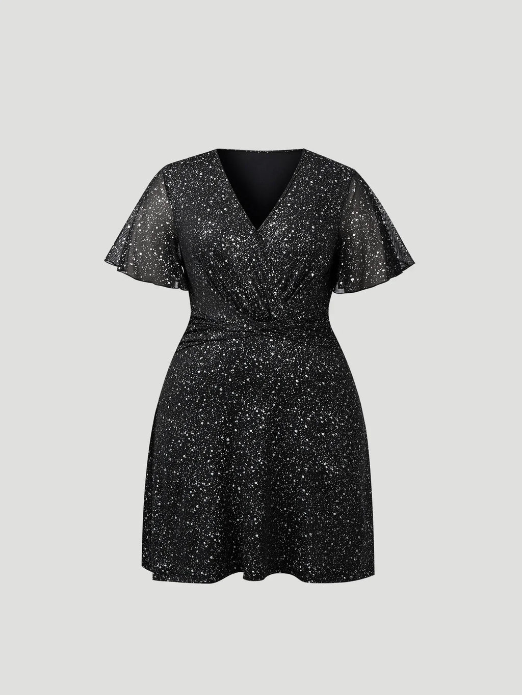 Plus Size Flutter Sleeve Sequin Wrap Dress Delvore