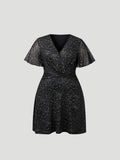 Plus Size Flutter Sleeve Sequin Wrap Dress Delvore