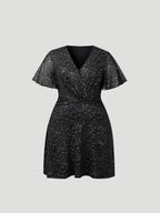 Plus Size Flutter Sleeve Sequin Wrap Dress Delvore