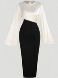 Color Block Bell Sleeve Maxi Dress Delvore