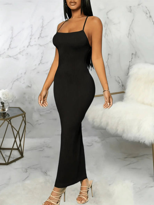 Black Ribbed Knit Backless Maxi Dress Delvore
