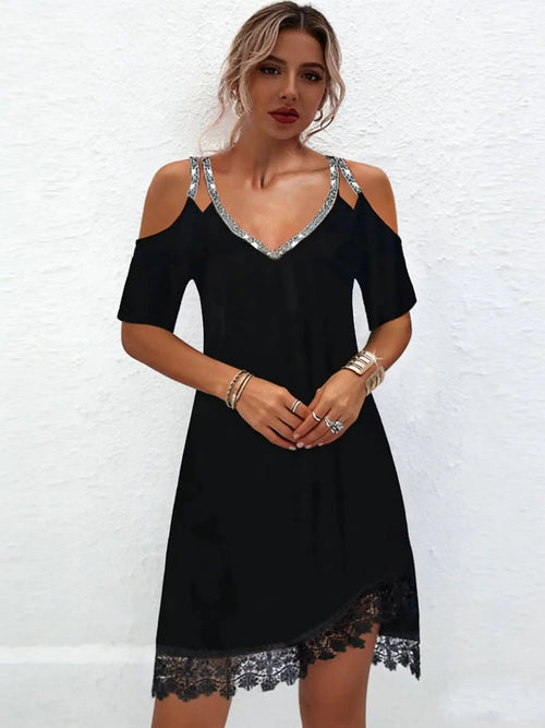 Cold Shoulder Rhinestone Mini Dress Delvore