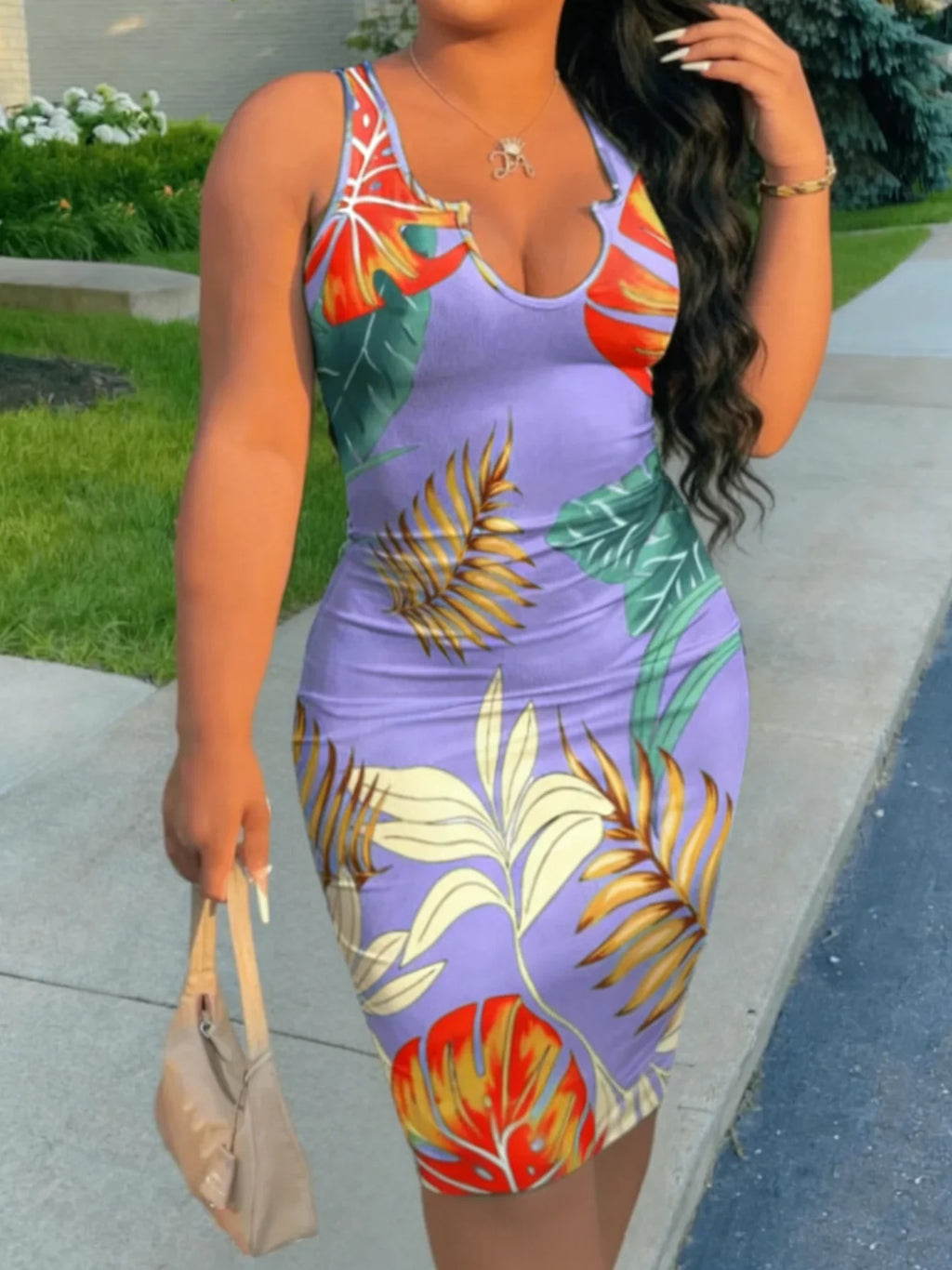 Plus Size Tropical Print Bodycon Mini Dress Delvore