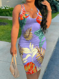 Plus Size Tropical Print Bodycon Mini Dress Delvore