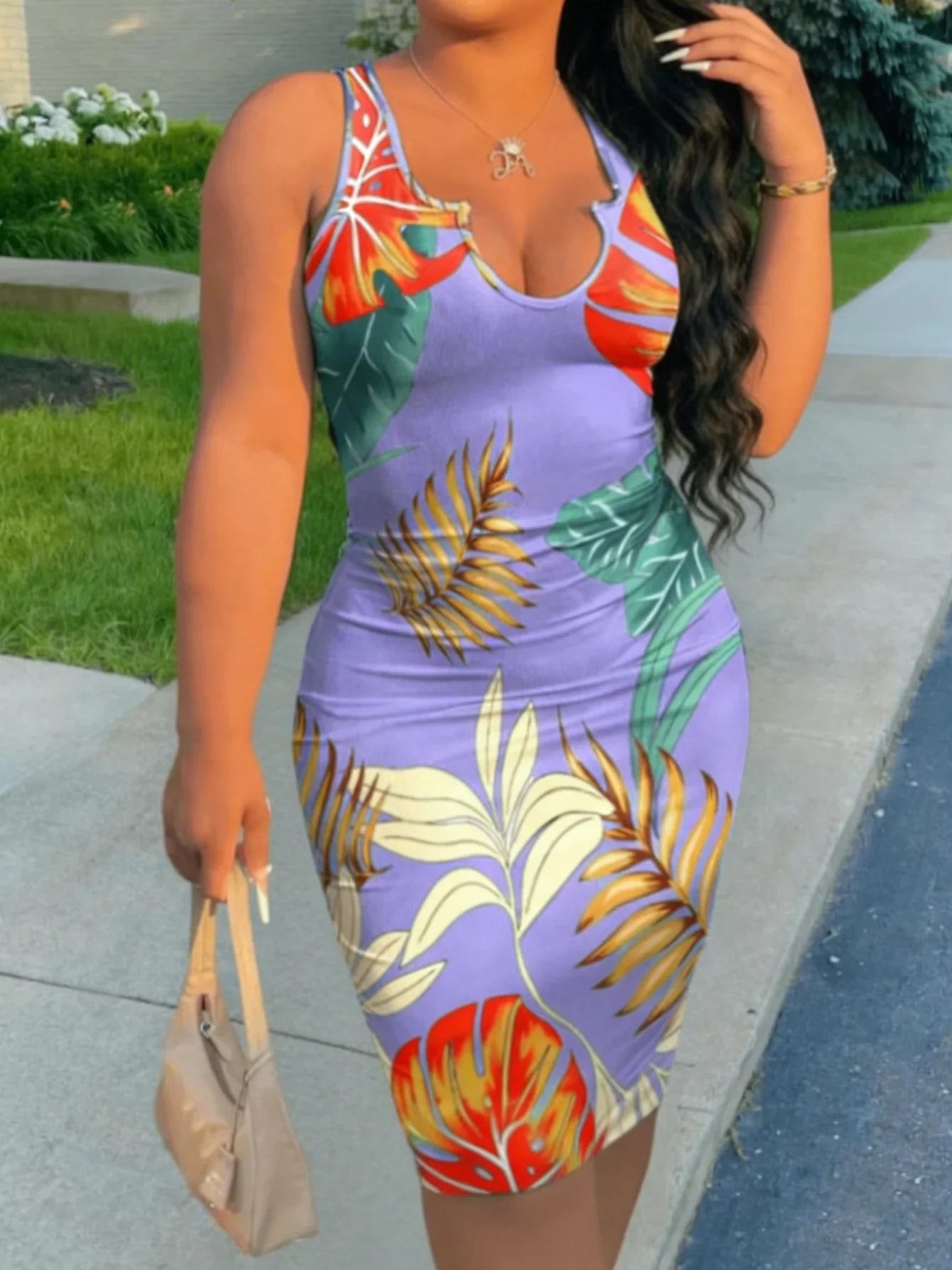 Plus Size Tropical Print Bodycon Mini Dress Delvore